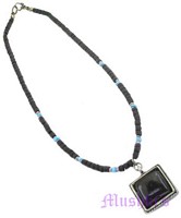 Metal pendant with wooden bead necklace - click here for large view